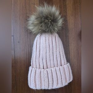 blush beanie with pompom